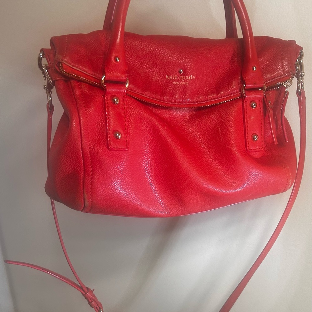 SALE•Kate Spade ♠️ Pebble Red Leather Crossbody Flap/Zipper Bag